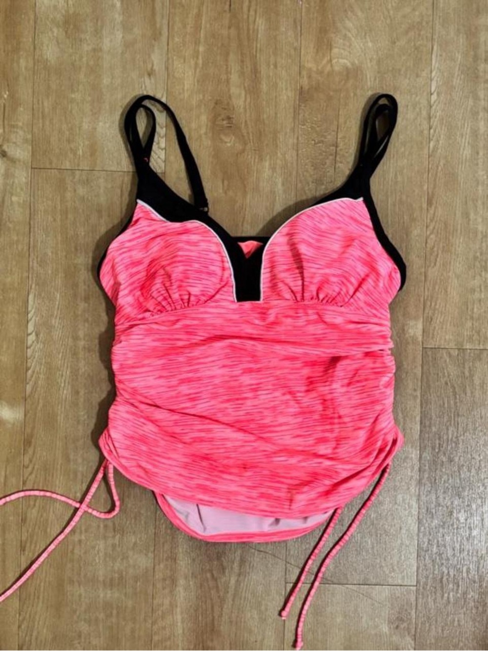 Women’s Pink Ruched Tankini Swim Top with Contrast Trim